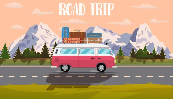 Vector flat web banner on the theme of Road trip,