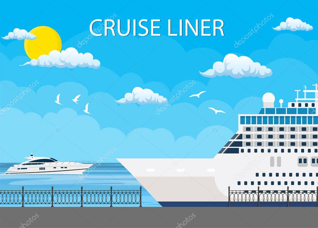 Cruise ship anchored at sea port,
