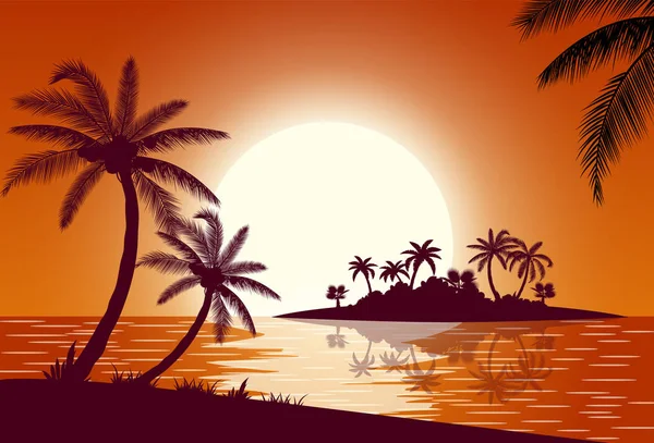 Sonnenuntergang mit Palmen am Meer — Stockvektor