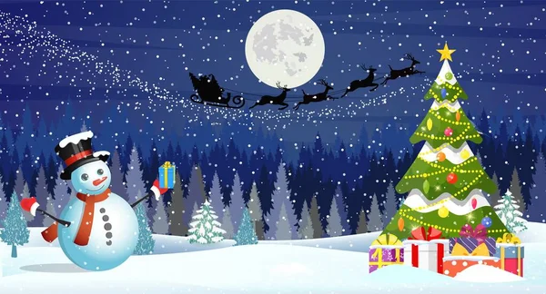 Paysage de Noël la nuit — Image vectorielle