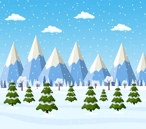 Świąteczne tło krajobrazu ze śniegiem i drzewem — Wektor stockowy