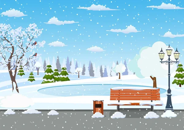 Winter day park scene. — Stock Vector