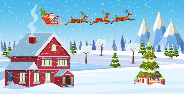 Dom w śniegu krajobraz Bożego Narodzenia — Wektor stockowy