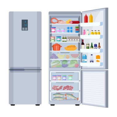 refrigerator full of various food clipart