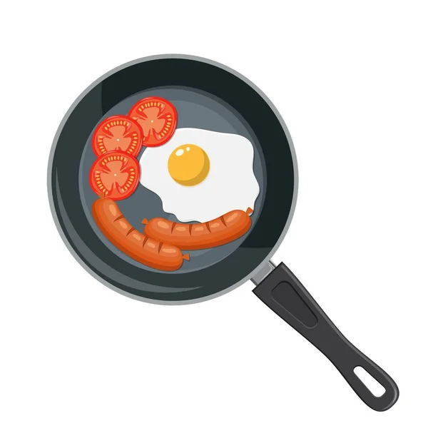 Panci goreng dengan telur goreng - Stok Vektor