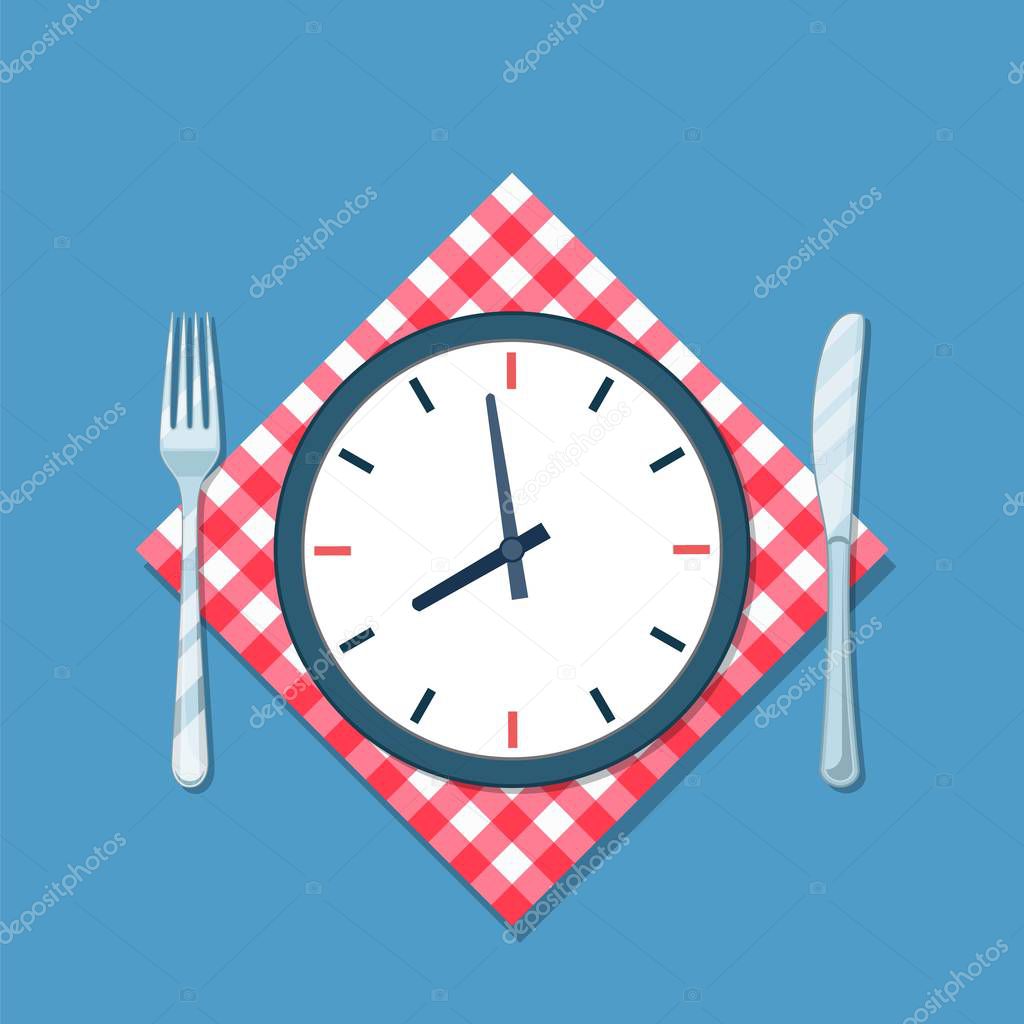 Plate with clock, fork and knife icon