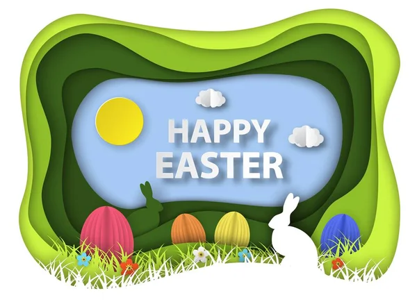 Happy Easter Papier kunst achtergrond, — Stockvector