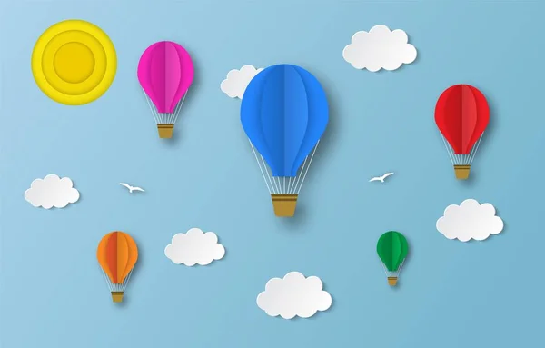 Kleurrijke hete lucht ballonnen vliegen — Stockvector