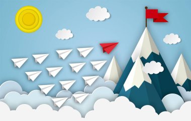 Red paper leader airplane flying