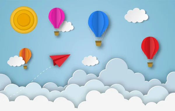 Renkli sıcak hava balonu uçan — Stok Vektör