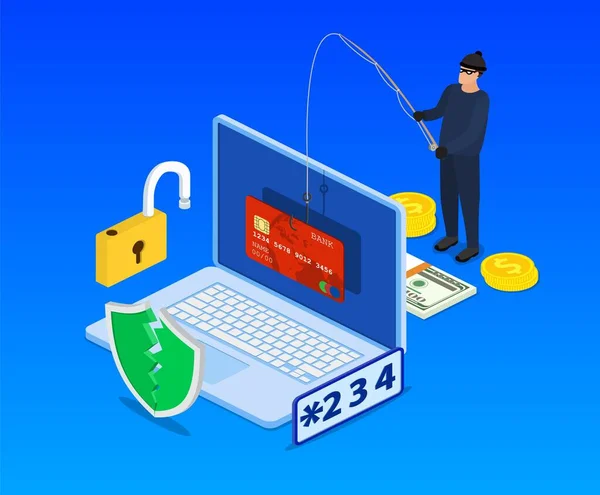 Internet-Phishing und Hacker-Angriffskonzept. — Stockvektor