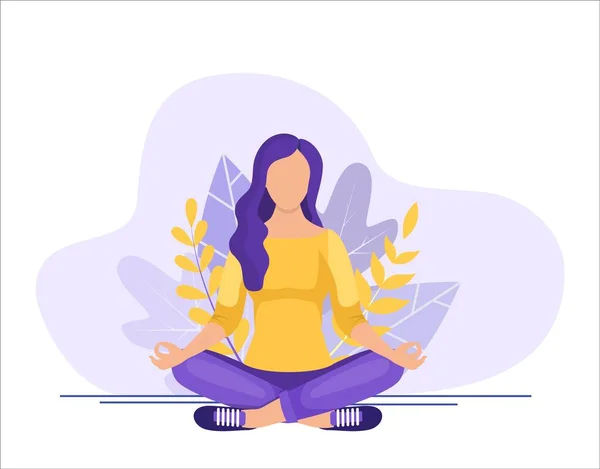 Young woman sitting in yoga lotus pose — Stock Vector