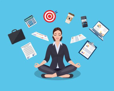 İş kadını meditasyon, zaman yönetimi,