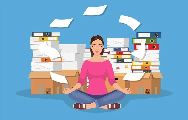 Business woman meditating in lotus pose — Stock Vector