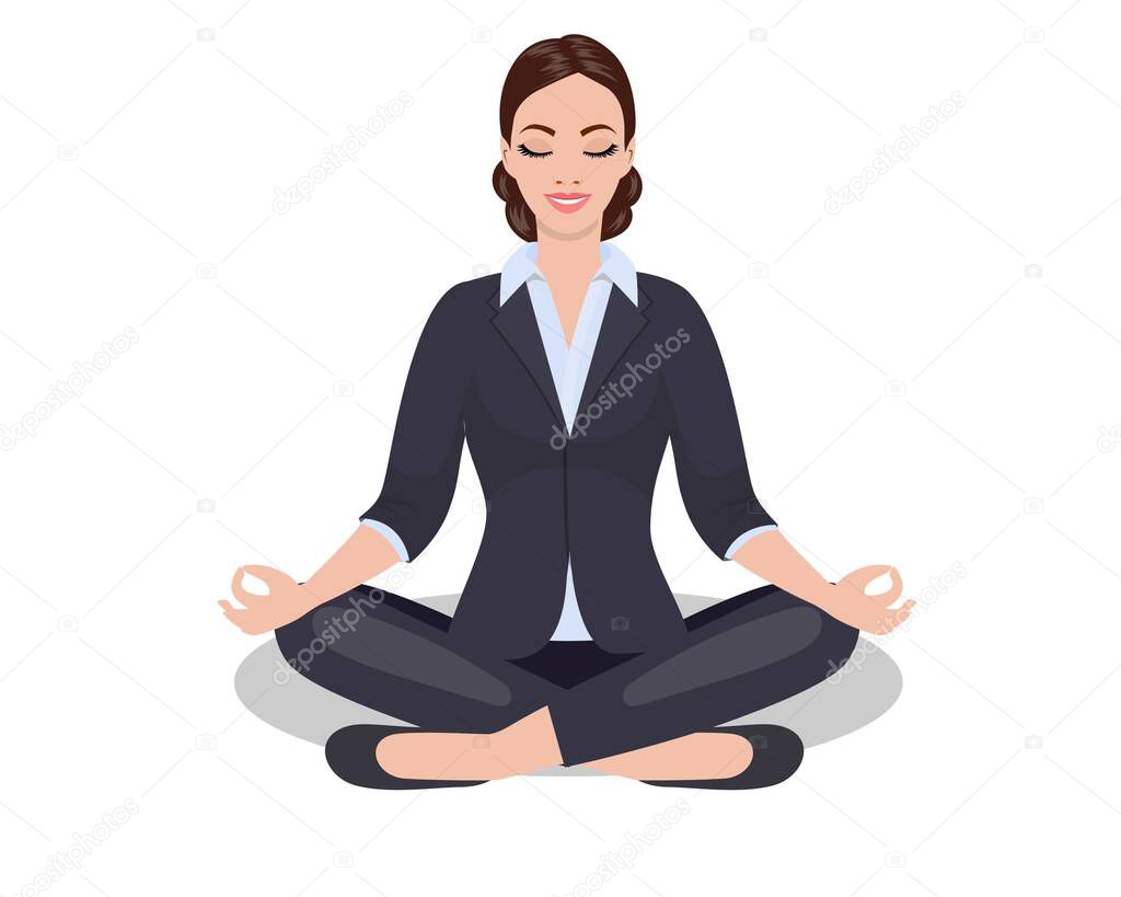 Business woman sitting in the padmasana lotus pose.