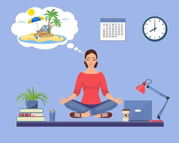 Mujer de negocios haciendo yoga — Vector de stock