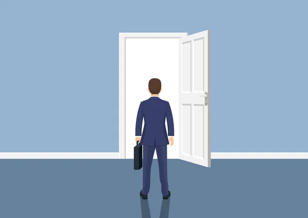 Homme d'affaires debout devant les portes ouvertes . — Image vectorielle