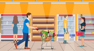 Customers people bying products in supermarket clipart