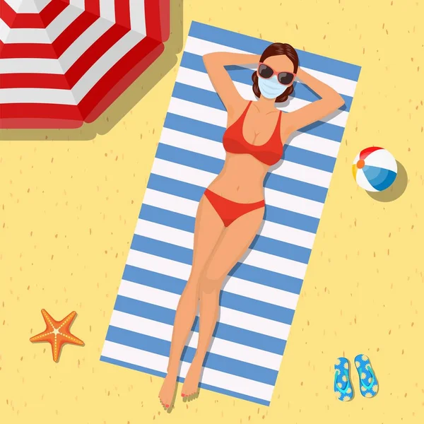 Meisje op het strand met een bikini. Zomertijd — Stockvector