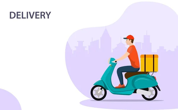 Courrier sur scooter avec boîte à colis — Image vectorielle