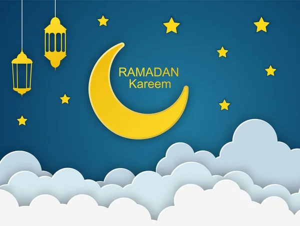 Ramadan Kareem dengan Bulan Emas - Stok Vektor