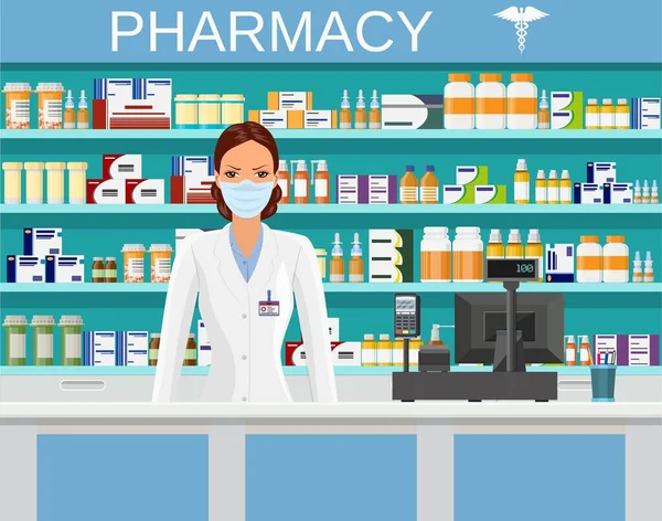 Farmacia interior moderna o farmacia — Vector de stock