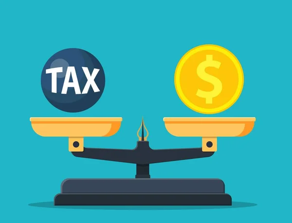 Waage balanciert mit Steuerkugel und Bargeld — Stockvektor