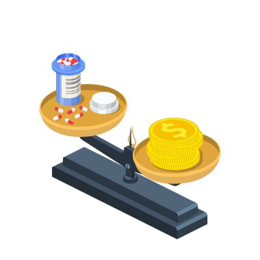 Isometric ilaç ve dolar sikkeleri