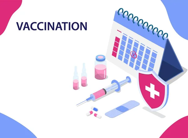 Isometrische tijd voor vaccinatie. — Stockvector