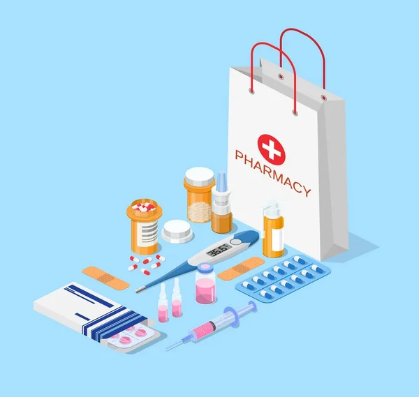 Farmacia interior moderna y farmacia . — Vector de stock