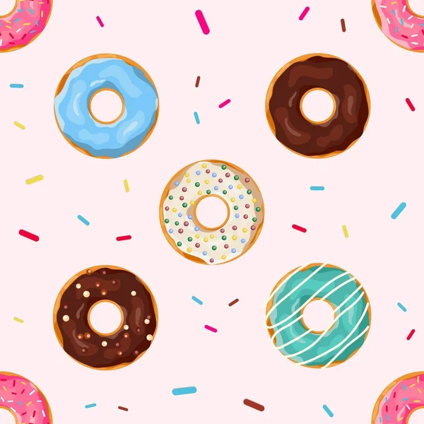 Donuts patrón sin costura — Vector de stock