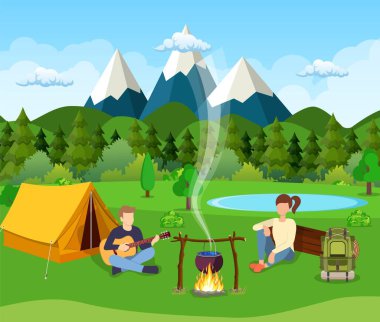 Bir grup genç kamp ateşi etrafında oturuyor.