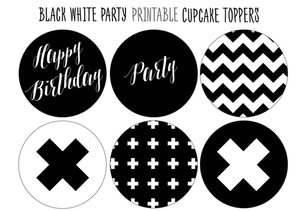 Cupcake wrappers Imprimível para festa em preto e branco . — Vetor de Stock