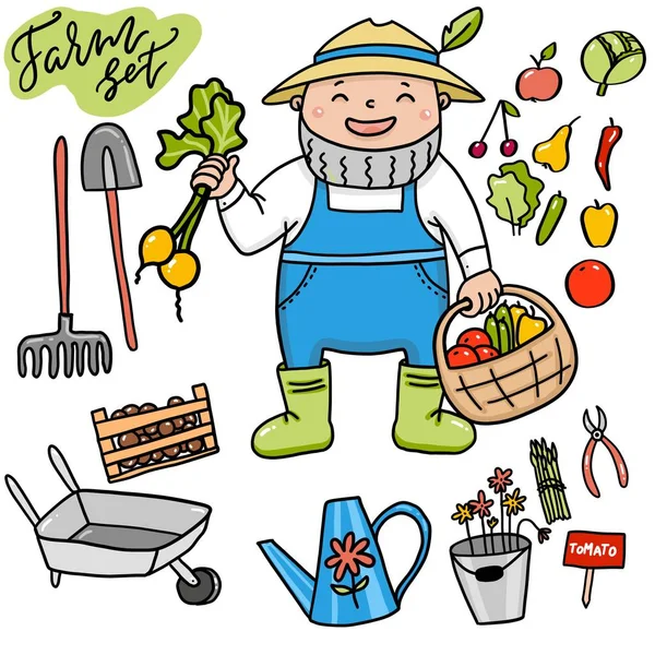 Bahçe aletleri ile komik çiftçi