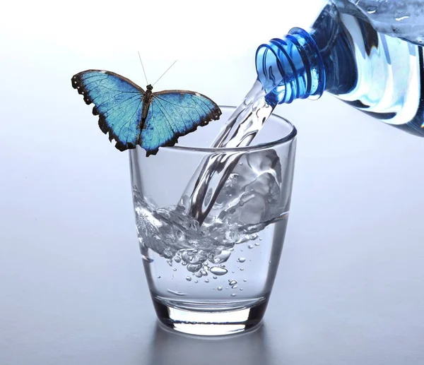 Ποτήρι νερού με φιάλη — Φωτογραφία Αρχείου