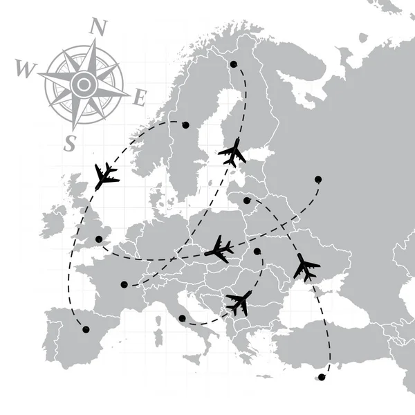 Avrupa havayolları harita — Stok Vektör