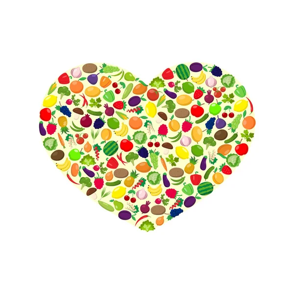 Φρούτα και λαχανικά καρδιά — Διανυσματικό Αρχείο