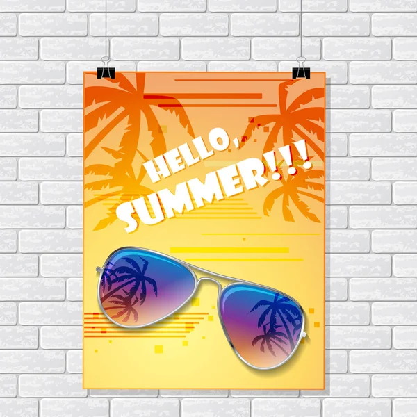 Graue Ziegelwand mit Sommerposter — Stockvektor