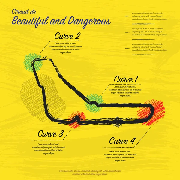 Carte de piste de course jaune dessinée à la main — Image vectorielle