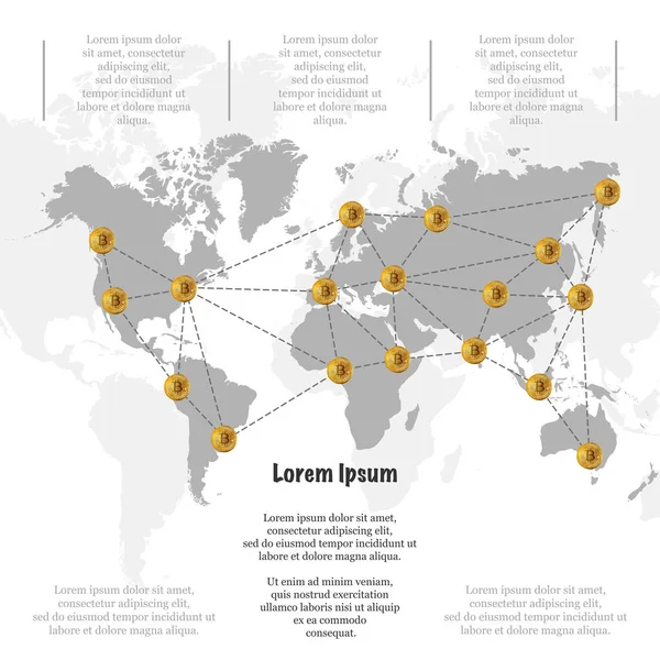 Bitcoin net ile Dünya Haritası — Stok Vektör