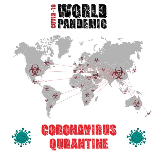 Carte du monde coronavirus fond de quarantaine — Image vectorielle