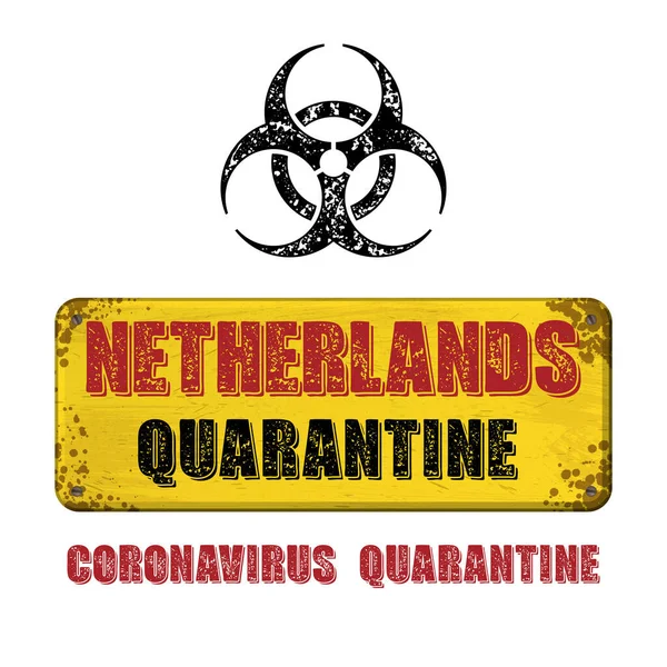 Países Bajos grunge placa amarilla cuarentena — Vector de stock