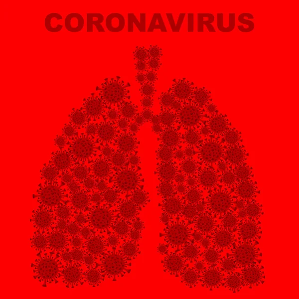 Pulmones con fondo rojo del coronavirus bacteriano — Vector de stock