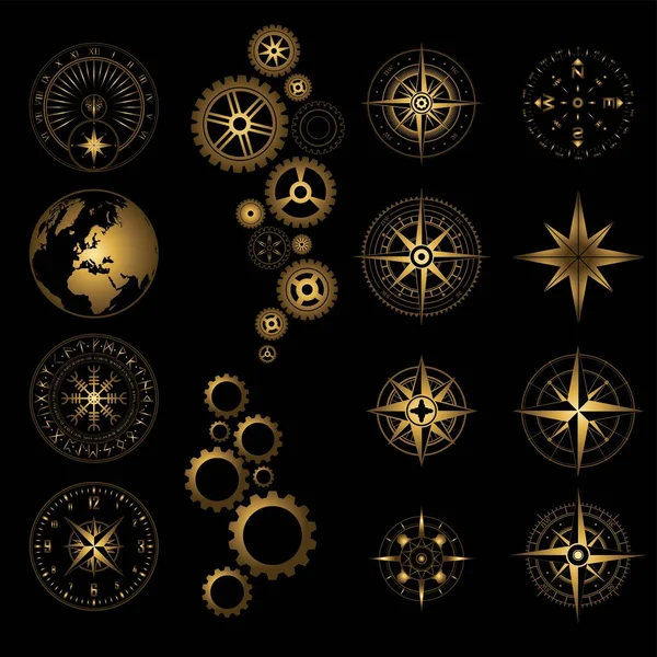Набор различных золотых и черных элементов дизайна — стоковый вектор