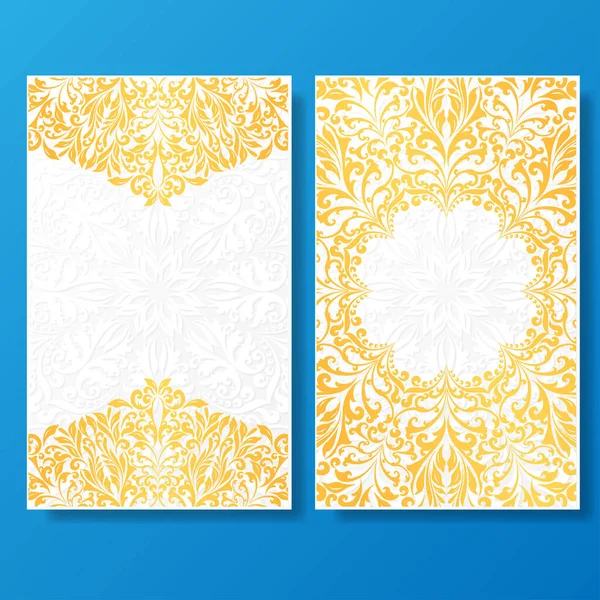 Golden floral invitation posters — Stock Vector