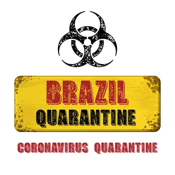 Brasil grunge placa amarilla cuarentena — Vector de stock