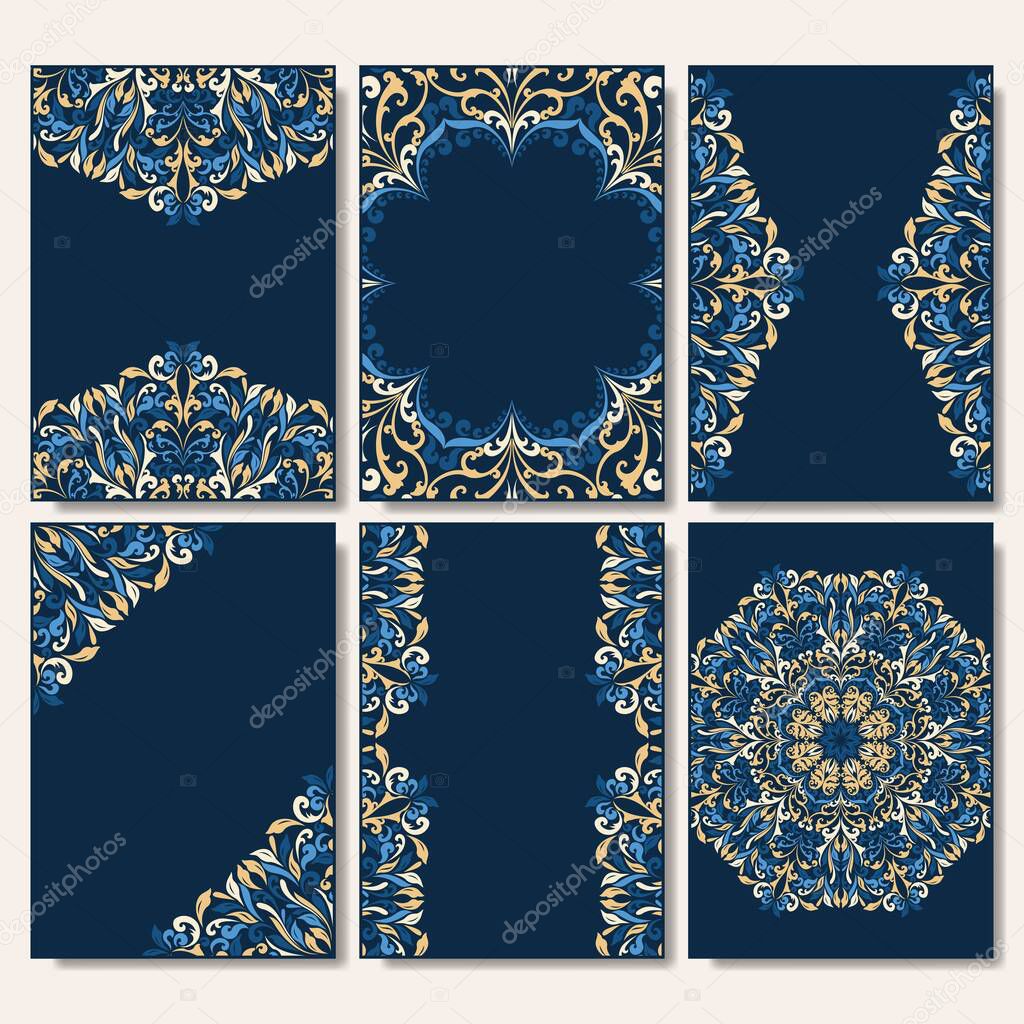 Retro boho blue floral patterns wallpaper