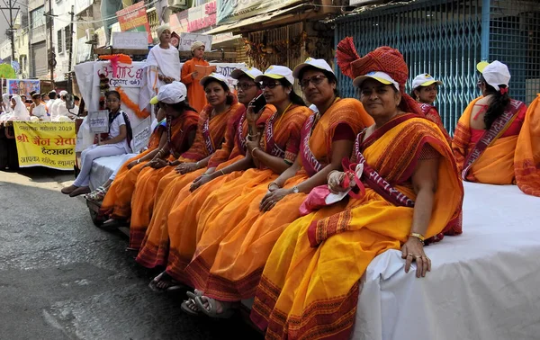 Vue Communauté Indienne Jain Les Gens Célèbrent Célébration Festival Mahavir — Photo