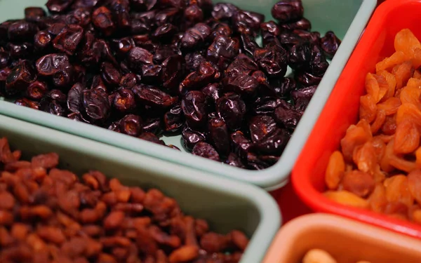 Closeup of Indian dry fruits in display of a retail shop