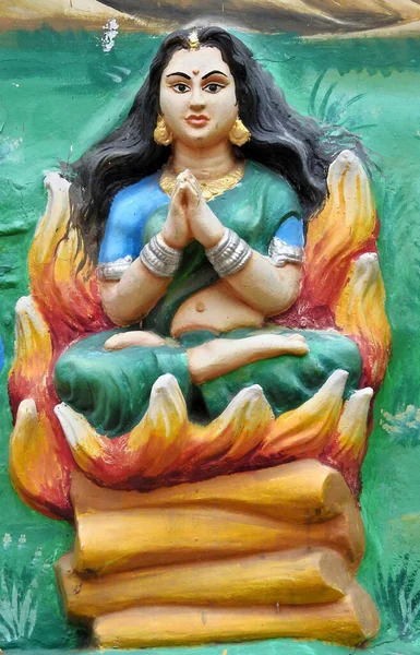 Closeup Arte Parede Deusa Hindu Sita Auto Imolação Como Mitologia — Fotografia de Stock